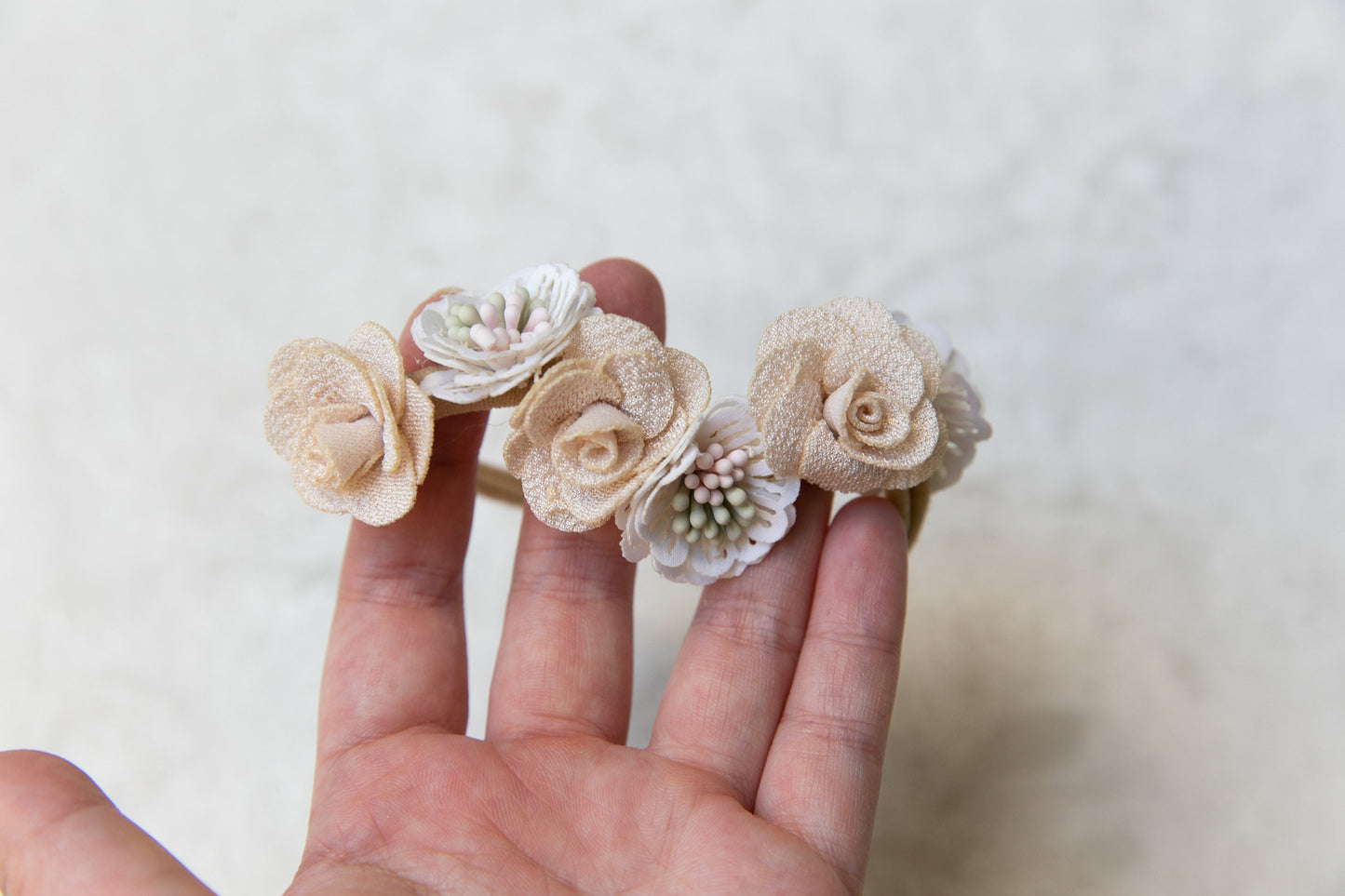 Unique Floral Baby toddler flower headband, Exquisite flower girl headband, infant flower crown, baby shower gift white beige peach headband