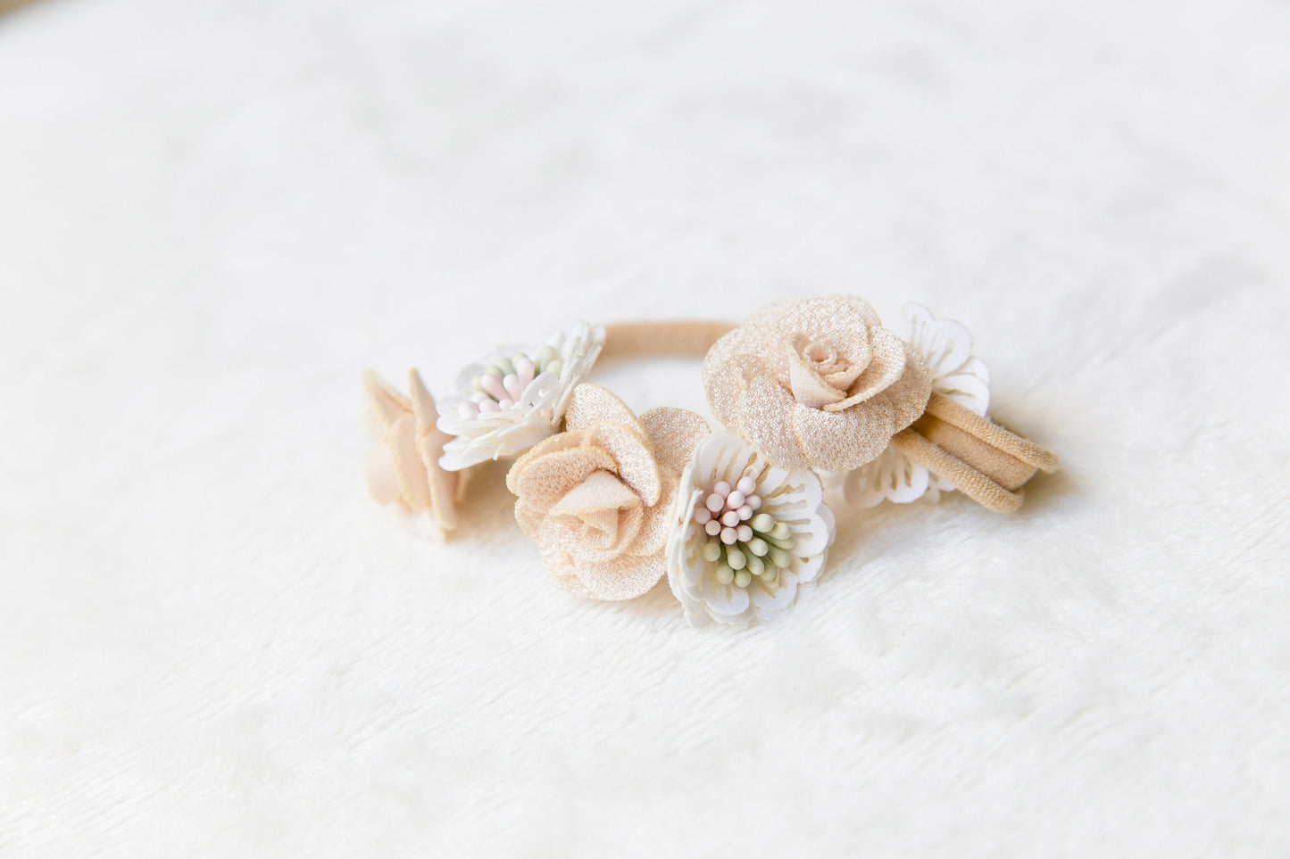 Unique Floral Baby toddler flower headband, Exquisite flower girl headband, infant flower crown, baby shower gift white beige peach headband