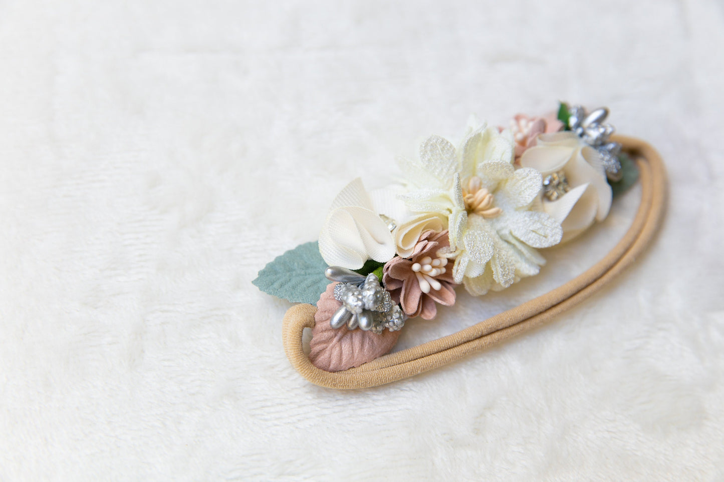 Unique Floral Baby toddler flower headband, Exquisite flower girl headband, infant flower crown, baby shower gift white beige peach headband