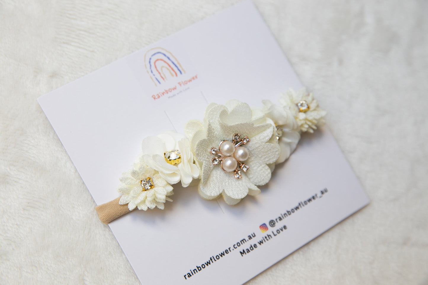 Unique Floral Baby toddler flower headband, Exquisite flower girl headband, infant flower crown, baby shower gift white beige peach headband