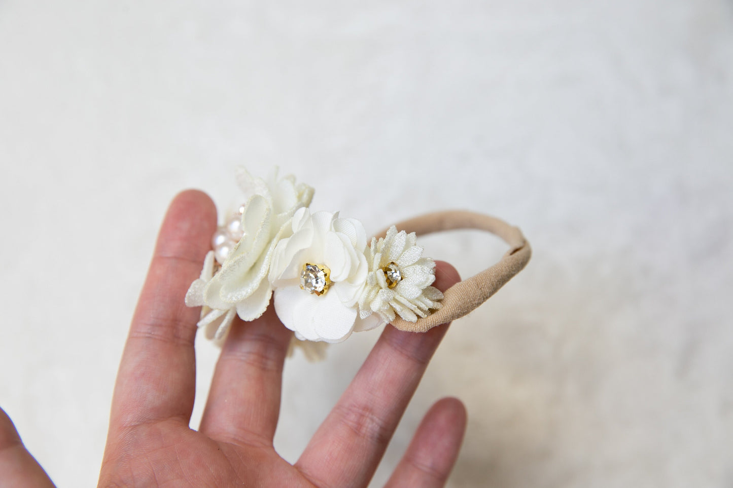 Unique Floral Baby toddler flower headband, Exquisite flower girl headband, infant flower crown, baby shower gift white beige peach headband