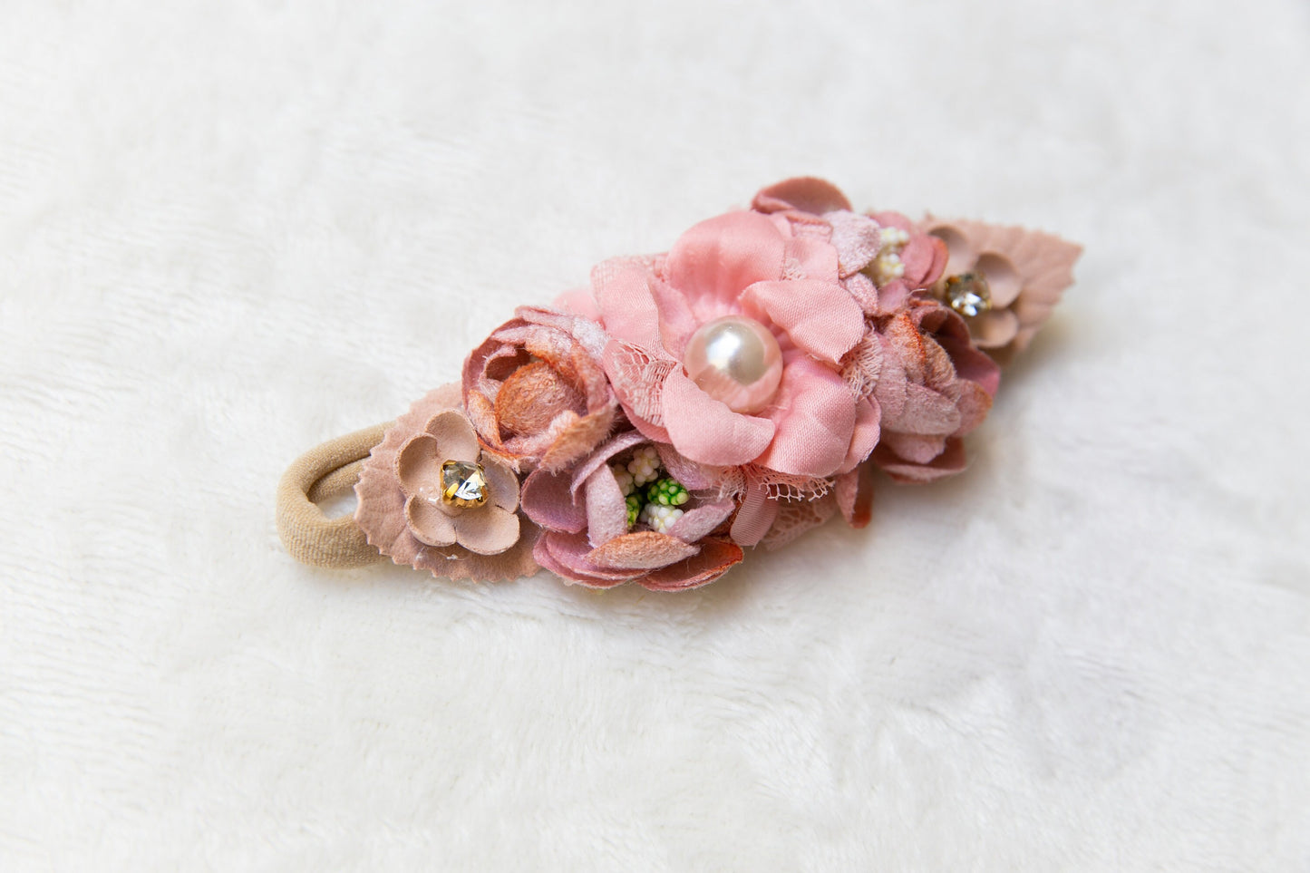 Exquisite Floral Baby toddler flower headband, flower girl headband, infant girl flower crown, baby shower gift  pink beige peach headband