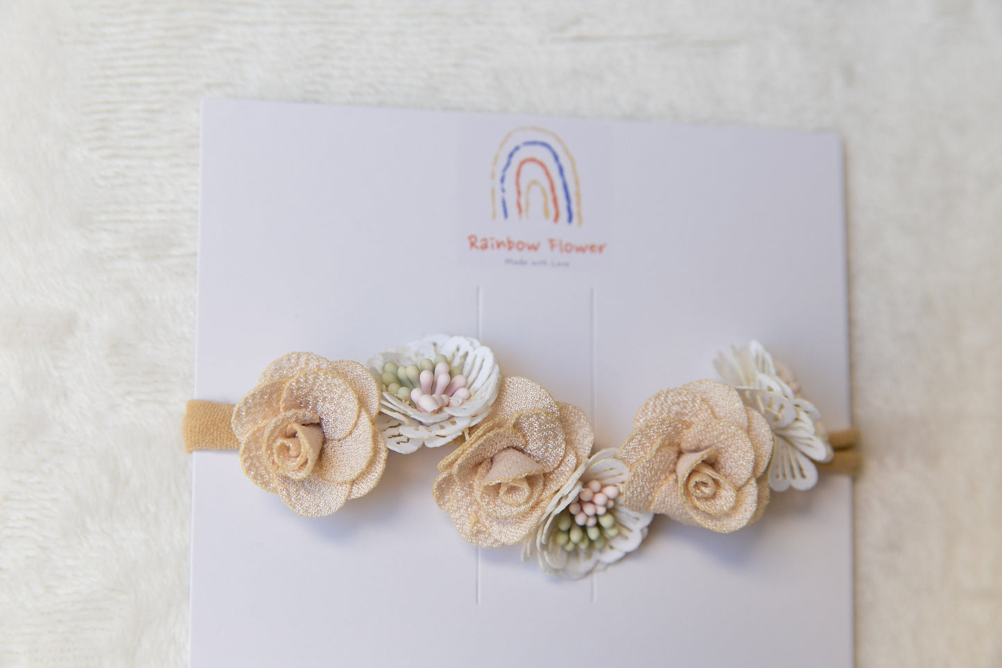 Unique Floral Baby toddler flower headband, Exquisite flower girl headband, infant flower crown, baby shower gift white beige peach headband