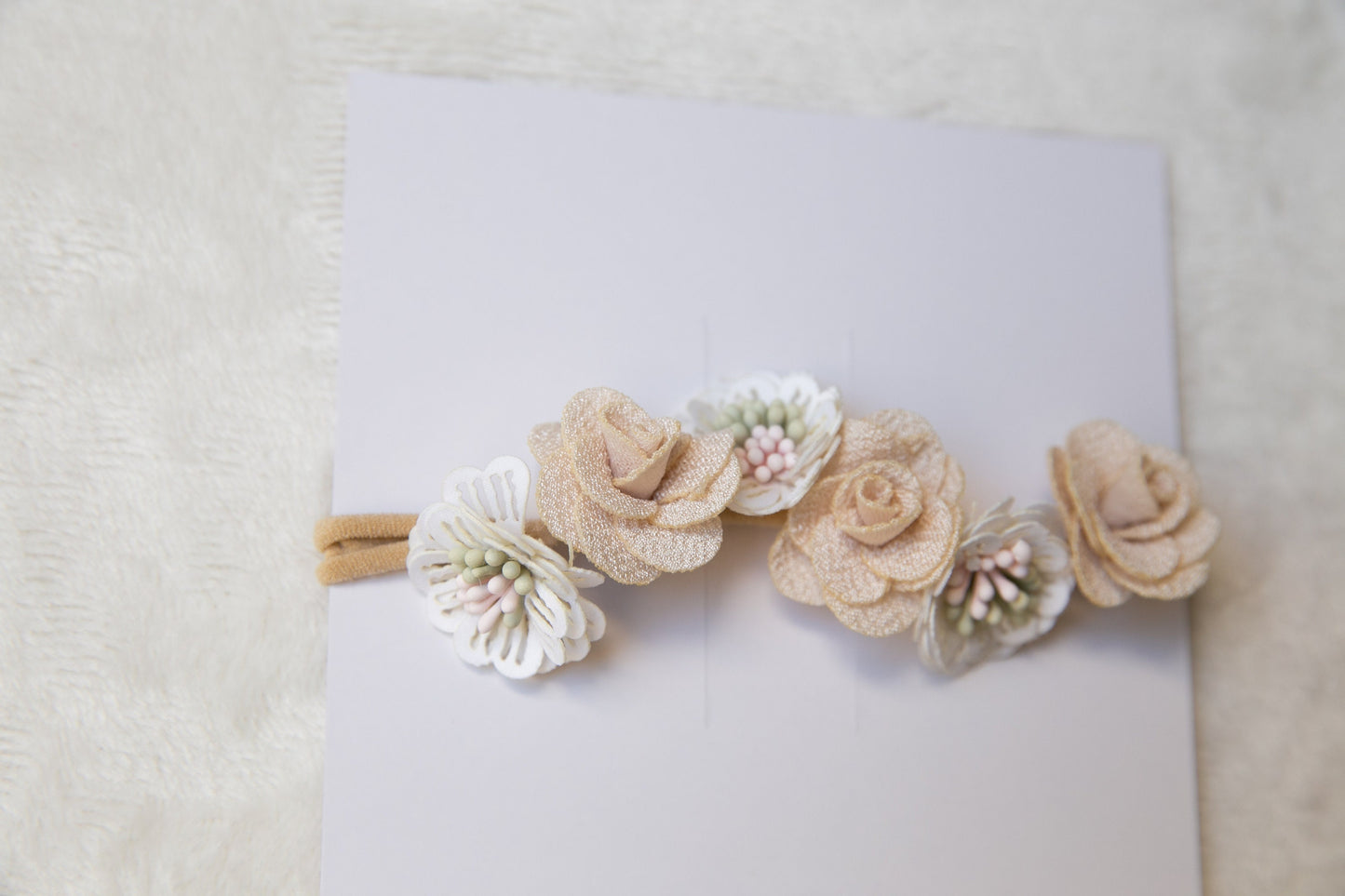 Unique Floral Baby toddler flower headband, Exquisite flower girl headband, infant flower crown, baby shower gift white beige peach headband