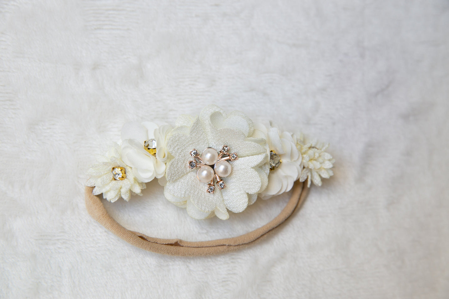 Unique Floral Baby toddler flower headband, Exquisite flower girl headband, infant flower crown, baby shower gift white beige peach headband