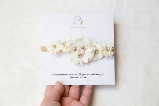 Unique Floral Baby toddler flower headband, Exquisite flower girl headband, infant flower crown, baby shower gift white beige peach headband