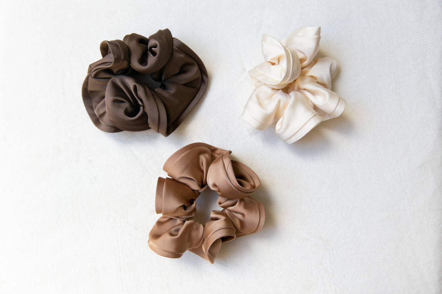 High Quality Satin Women Scrunchie - Beige Sienna Brown, Chic and Minimalistic, Sophisticated Elegance Oversize Fashion hair tie Handmade