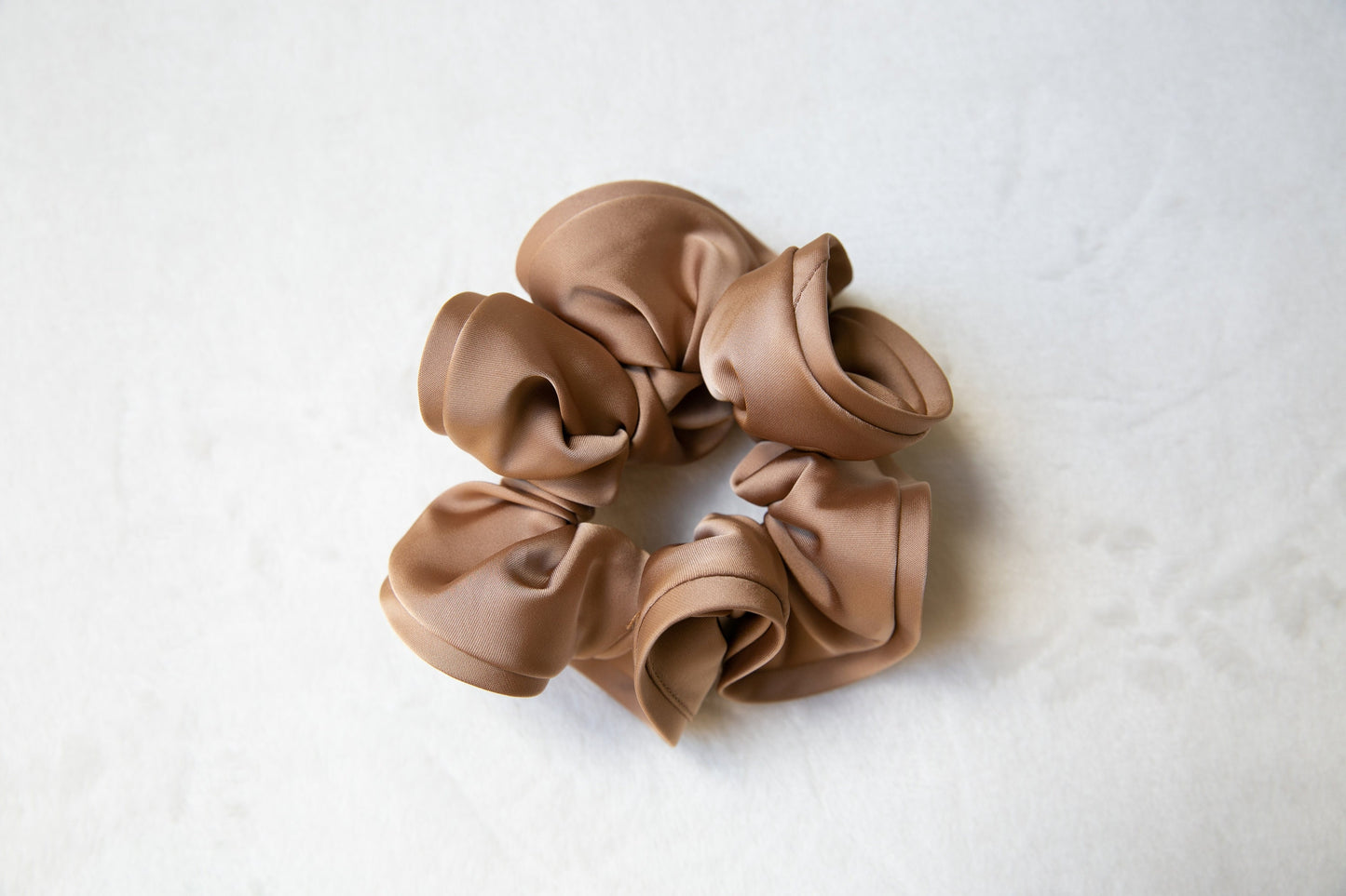 High Quality Satin Women Scrunchie - Beige Sienna Brown, Chic and Minimalistic, Sophisticated Elegance Oversize Fashion hair tie Handmade