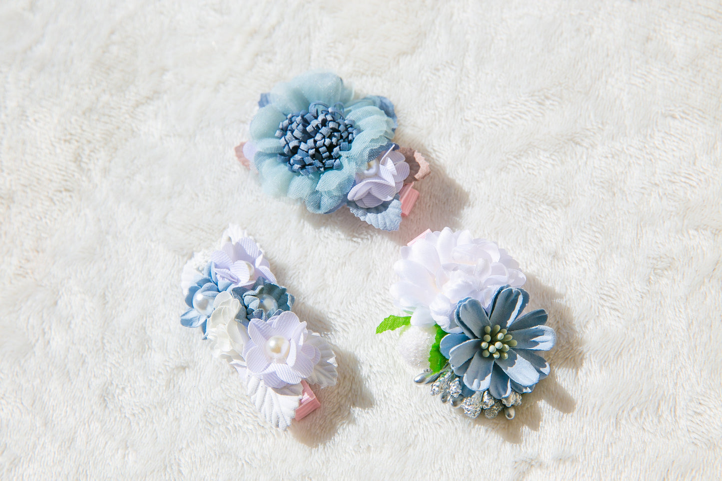 Exquisite Blue floral hair clip, Flower girl hair clip, toddler blooms flower hair clip, slate blue grey baptism hair Wedding Accessories