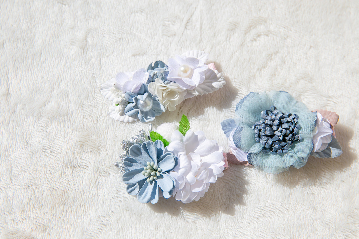 Exquisite Blue floral hair clip, Flower girl hair clip, toddler blooms flower hair clip, slate blue grey baptism hair Wedding Accessories