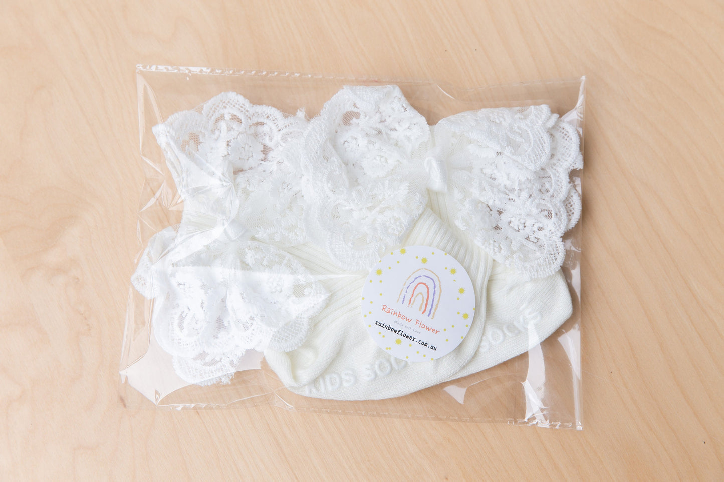 Exquisite Toddler Baby girl Bow Headband and Anti-Slip Sock Set - White Lace Handmade Bow Unique Perfect for Photoshoots and Birthday Gifts