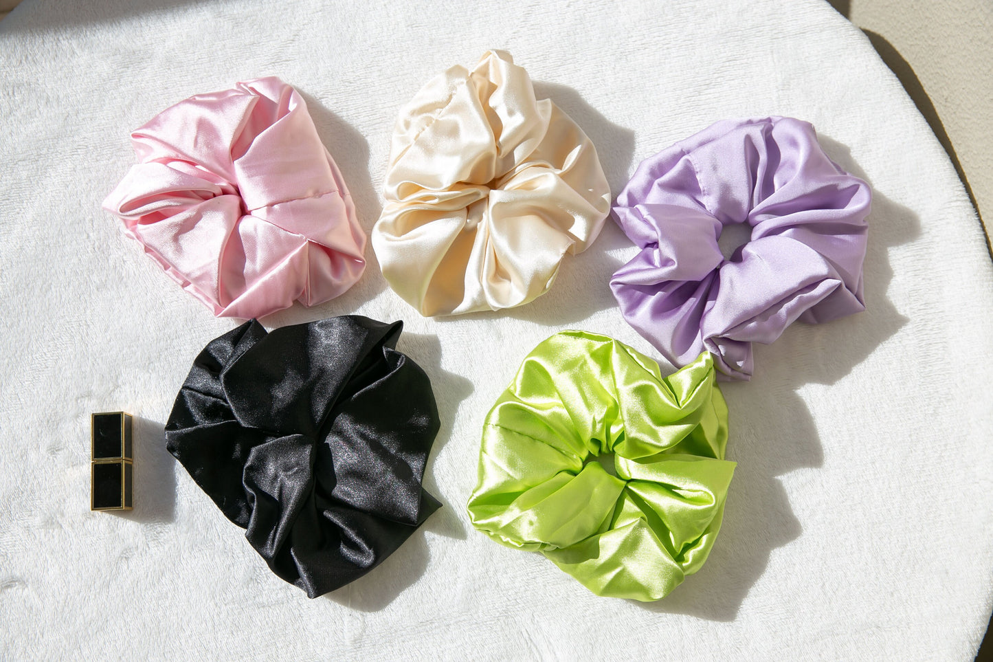 Mother&#39;s day gift Oversize Luxury Satin Scrunchie for Women - Elegant Fashion Effortless Chic Green Black Pink Silk Like Elastic Hair Tie