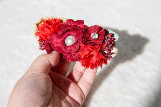 Red Delicate Headband for baby and Toddlers, Adorned with Rhinestone Pearls and Beautiful Red Flowers Perfect for Photoshoot Props and Gifts