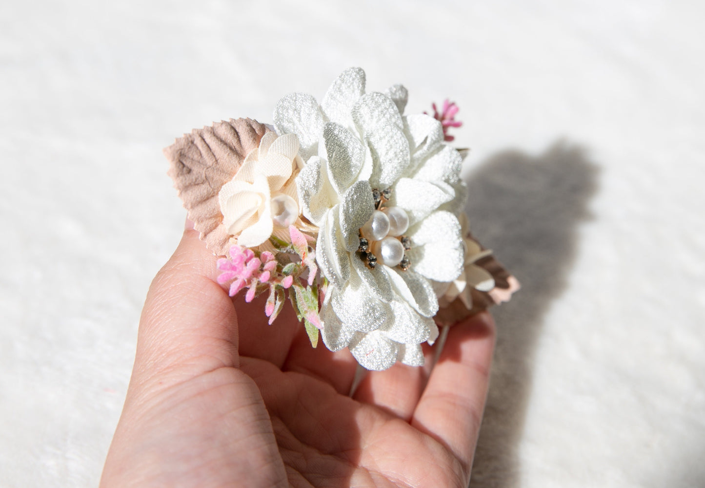 White beige Delicate baby Toddlers Headband, Adorned with Rhinestone Pearls and Beautiful Red Flowers Perfect for Photoshoot Props Gifts