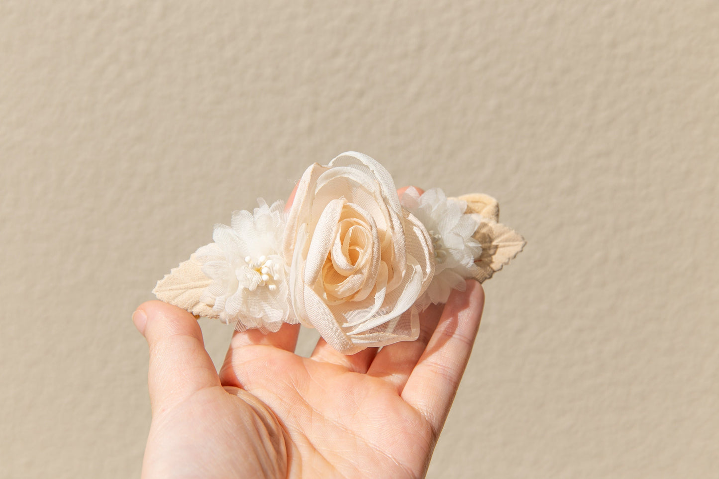 Floral Baby toddler flower headband, Exquisite flower white rose girl headband, infant flower crown, baby shower gift beige peach headband