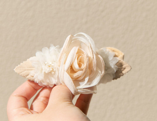 Floral Baby toddler flower headband, Exquisite flower white rose girl headband, infant flower crown, baby shower gift beige peach headband