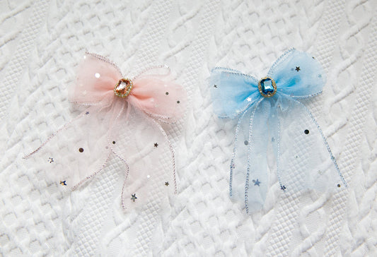 Princess girl Ribbon Bow Hair clips with rhinestone, toddler girl teen girl hair accessory, party gift OVERSIZED hair bow