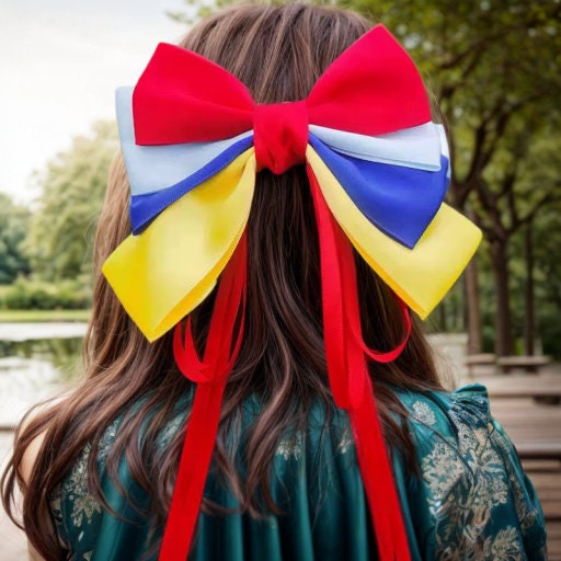 Oversizew Snow White bow hair clip, toddler bow hair clip, snow white hair clip, girl bow hair clip, red blue yellow princess bow clip