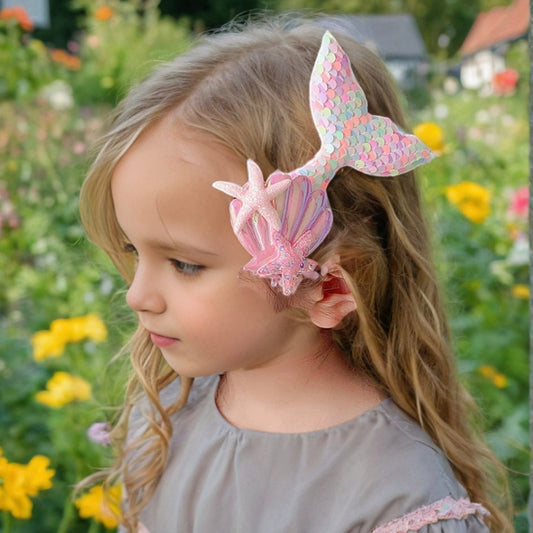 BIG Mermaid Tail Hair clip 4.1 inches, baby toddler girl sequin bow hair clip, pink purple glitter shell hair pin for birthday party event