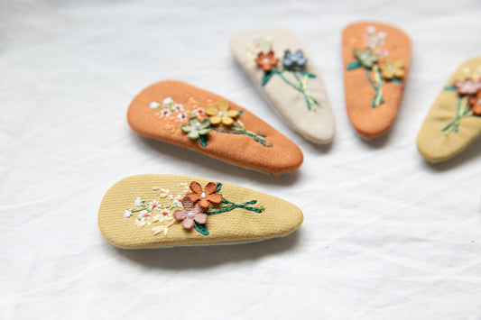 Flowers Hand Embroidery Hair Clips, Unique gift for Teen, toddler baby girl, Australian made Floral Hair Pin Vintage style floral hair clip