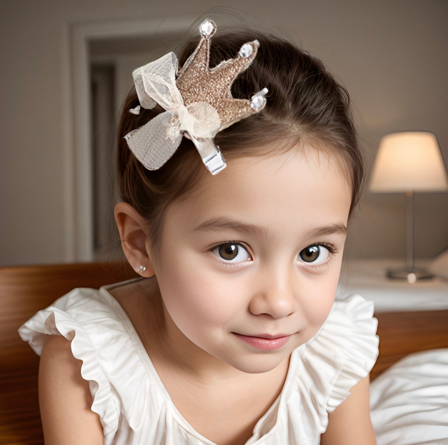 Unique Golden Silver Princess crown hair clip with rhinestone baby girl toddler kid hair bow accessory, birthday girl hair clip queen cute