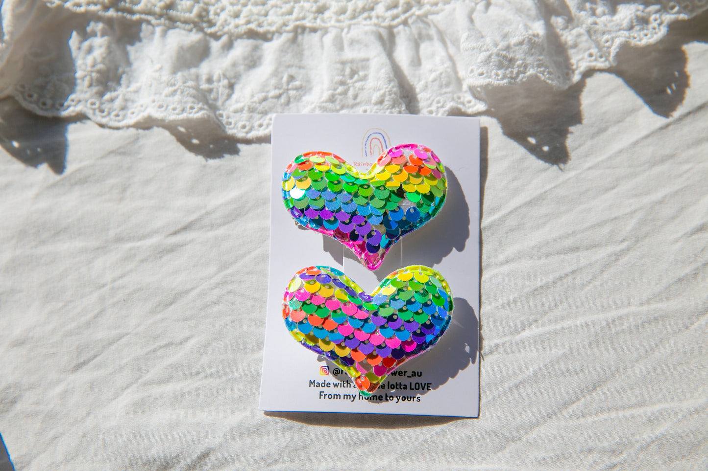 Handmade Rainbow Color Sequin Heart Hair Clip Set - Vibrant Sequin Bow for Birthday Parties and Special Occasions Unique Party Hair Bow Gift