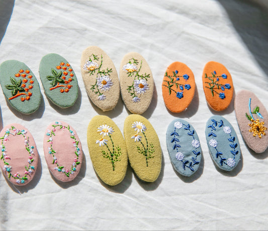 Flowers Hand Embroidery Girl Hair Clips Set of 2, Unique gift for Toddler Teen girls Handmade Flower Hair Pin Floral gift for baby girl