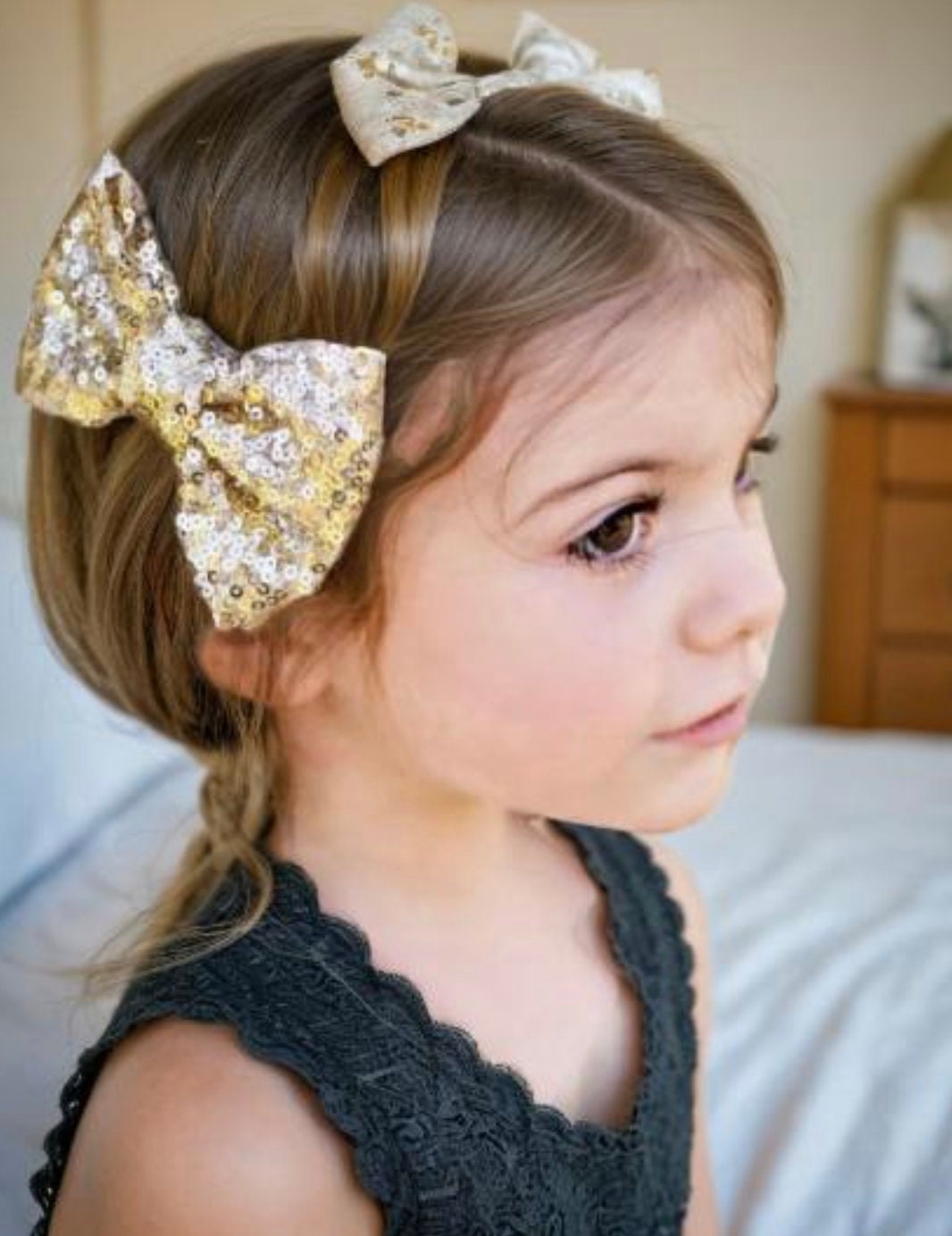 Big Sequin bows clips, gold baby bow headband, gold silver pink girl birthday hair clip, glitter shining bows dance performance hair clip