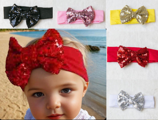 Oversized Glitter bow baby headband, big large Sequin Hair toddler girl Bow headband Rainbow Bowknot, red silver pink black white