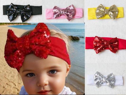 Baby Bow headband Oversized Glitter big large Sequin Hair toddler girl Bow headband Rainbow Bowknot, red silver pink black white