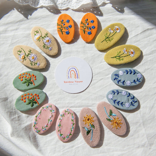 Flowers Hand Embroidery Girl Hair Clips Set of 2, Unique gift for Toddler Teen girls Handmade Flower Hair Pin Floral gift for baby girl