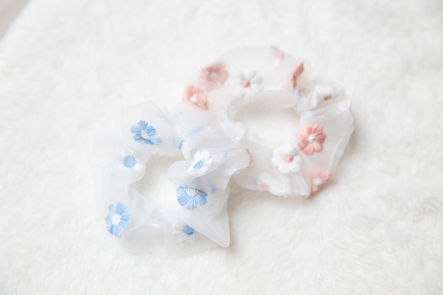 Chiffon embroidered Flower Scrunchie, mother&#39;s day gift, Hair Accessories, unique gift for toddler kids teen, embroidery hair scrunchy