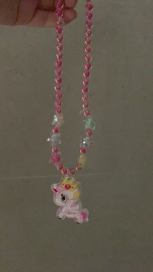 Lighting Pink Unicorn girl necklece bracelet toy jewellery set