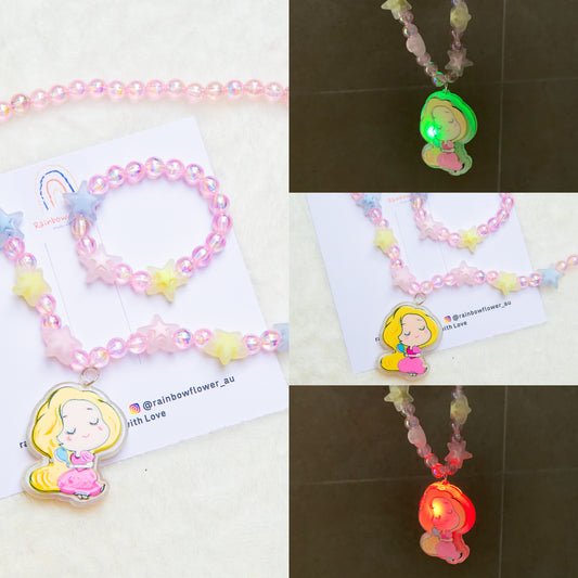 Lighting princess blonde girl necklece bracelet toy jewellery set