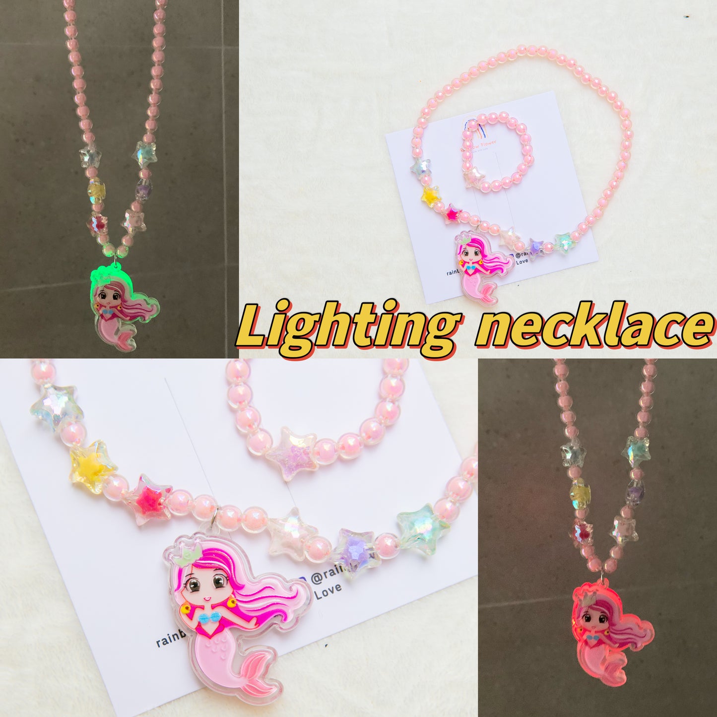 Lighting Mermaid princess necklece bracelet toy jewellery set