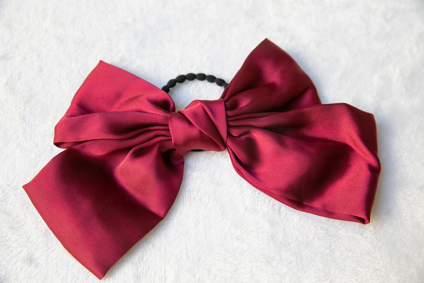 Oversize Satin Bow Hair ties, vintage style huge extra large black burgundy silk hair bow, classic elegant Hair ties, elastic Hair ties