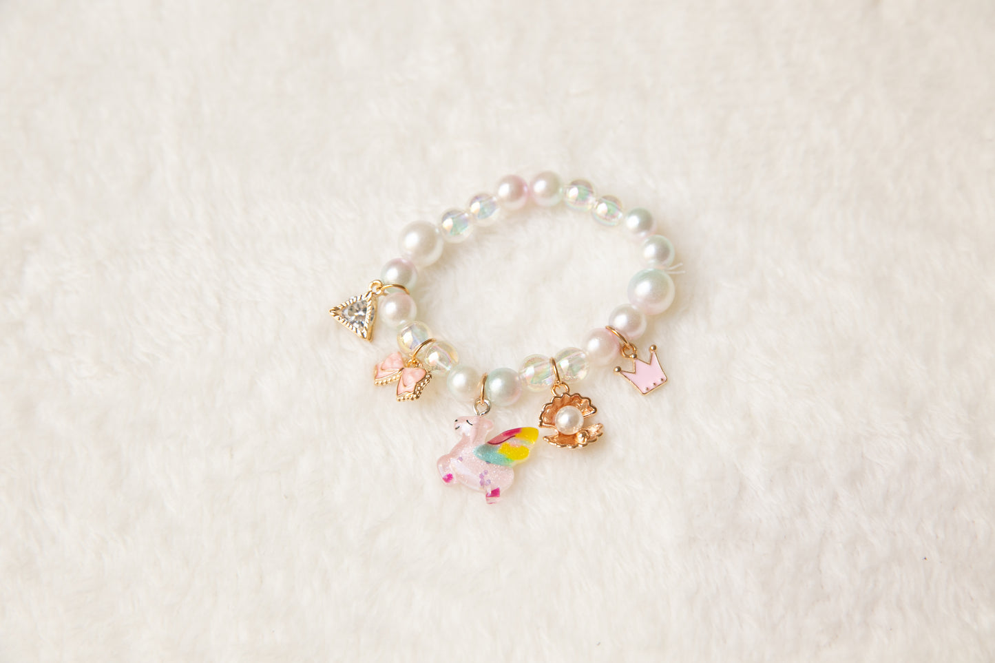 Toddler Girl bracelet, kids Unicorn shell pineapple cherry pearl milktea bunny bracelet, flower girl gift jewelry, wedding jewelry for kids