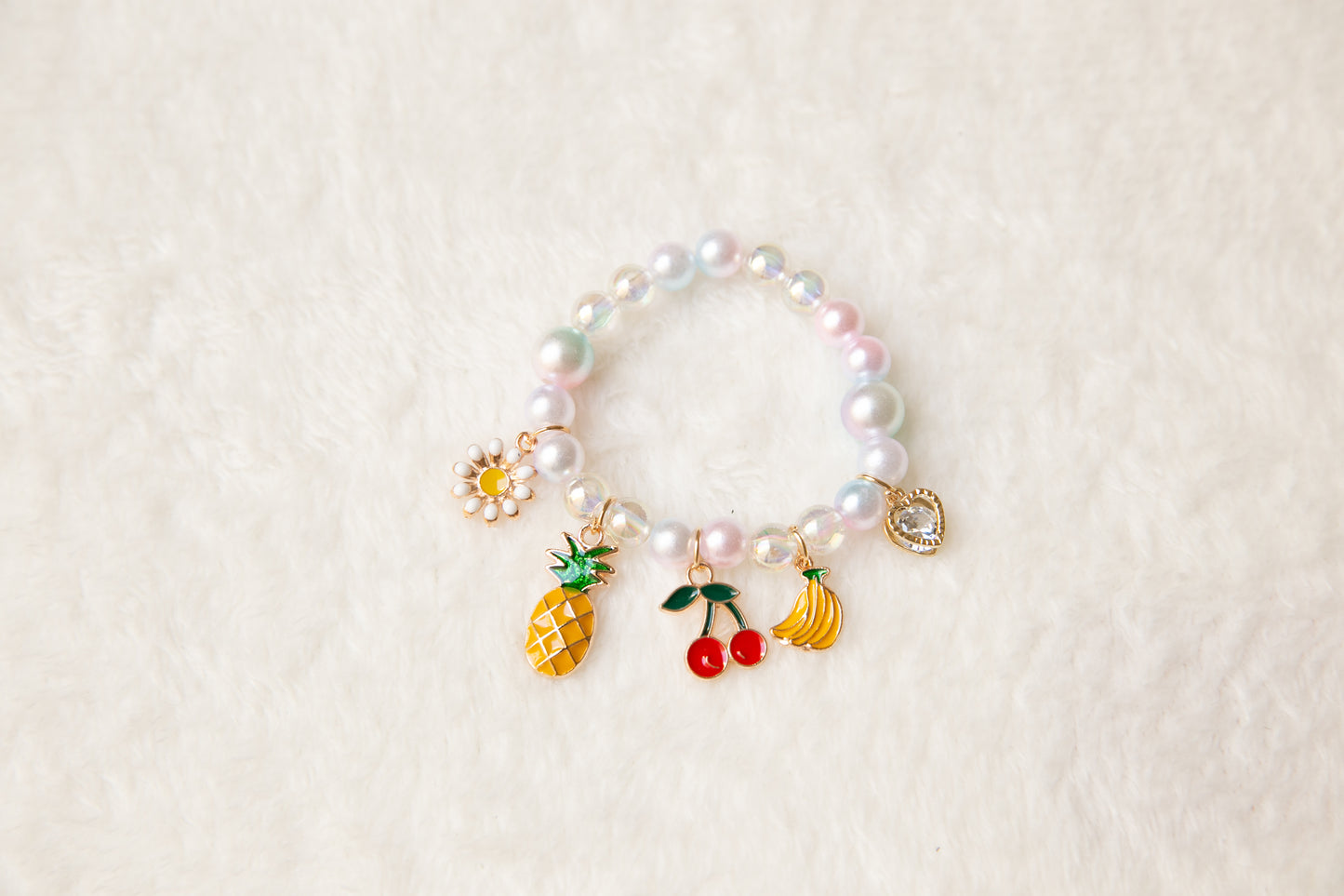 Toddler Girl bracelet, kids Unicorn shell pineapple cherry pearl milktea bunny bracelet, flower girl gift jewelry, wedding jewelry for kids