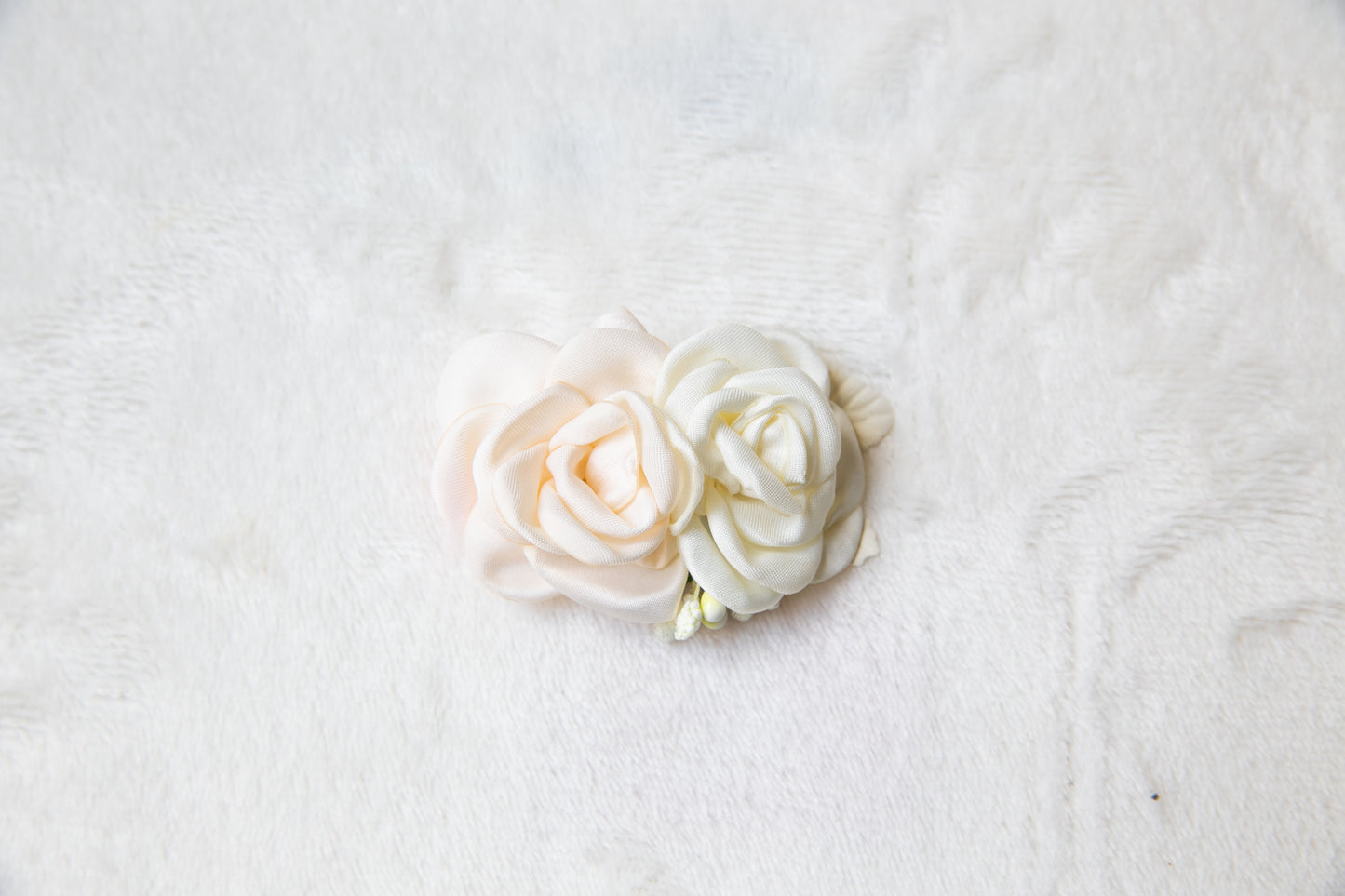 White Beige floral hair clip for Flower girl toddler, christening hair baptism