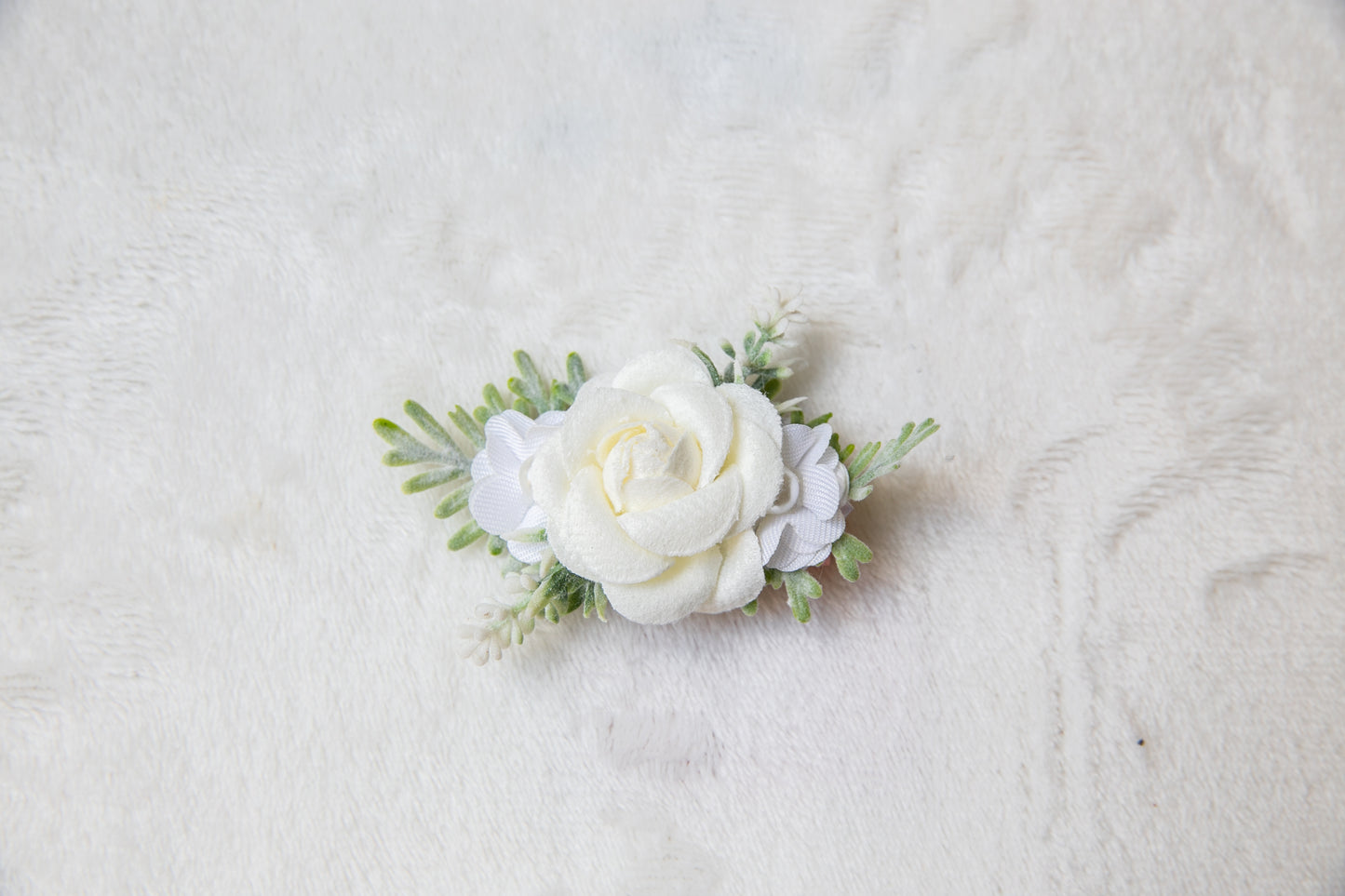 White Beige floral hair clip for Flower girl toddler, christening hair baptism