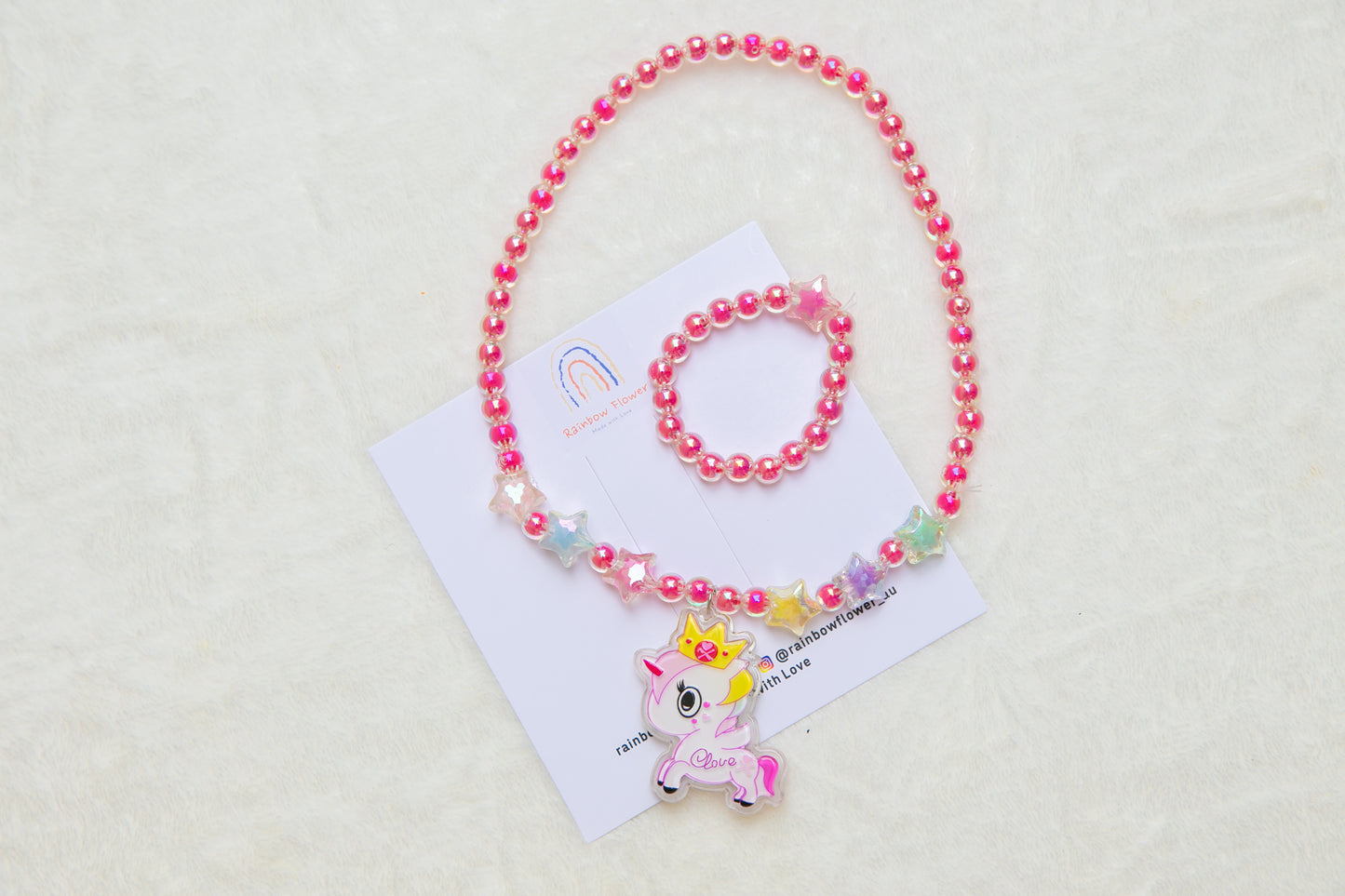 Lighting Pink Unicorn girl necklece bracelet toy jewellery set