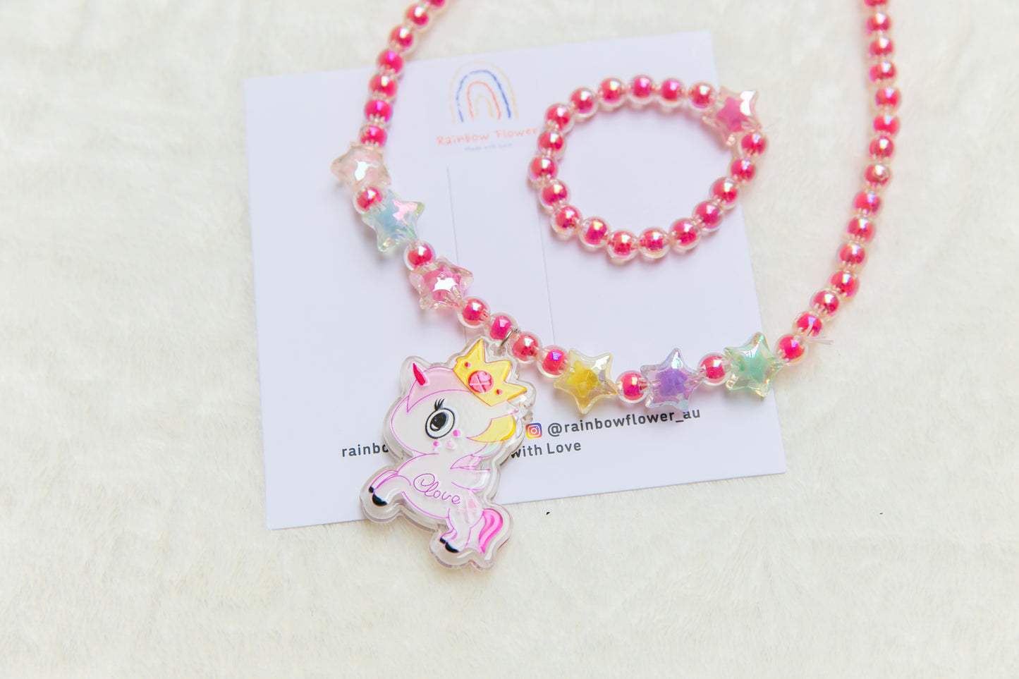 Lighting Pink Unicorn girl necklece bracelet toy jewellery set