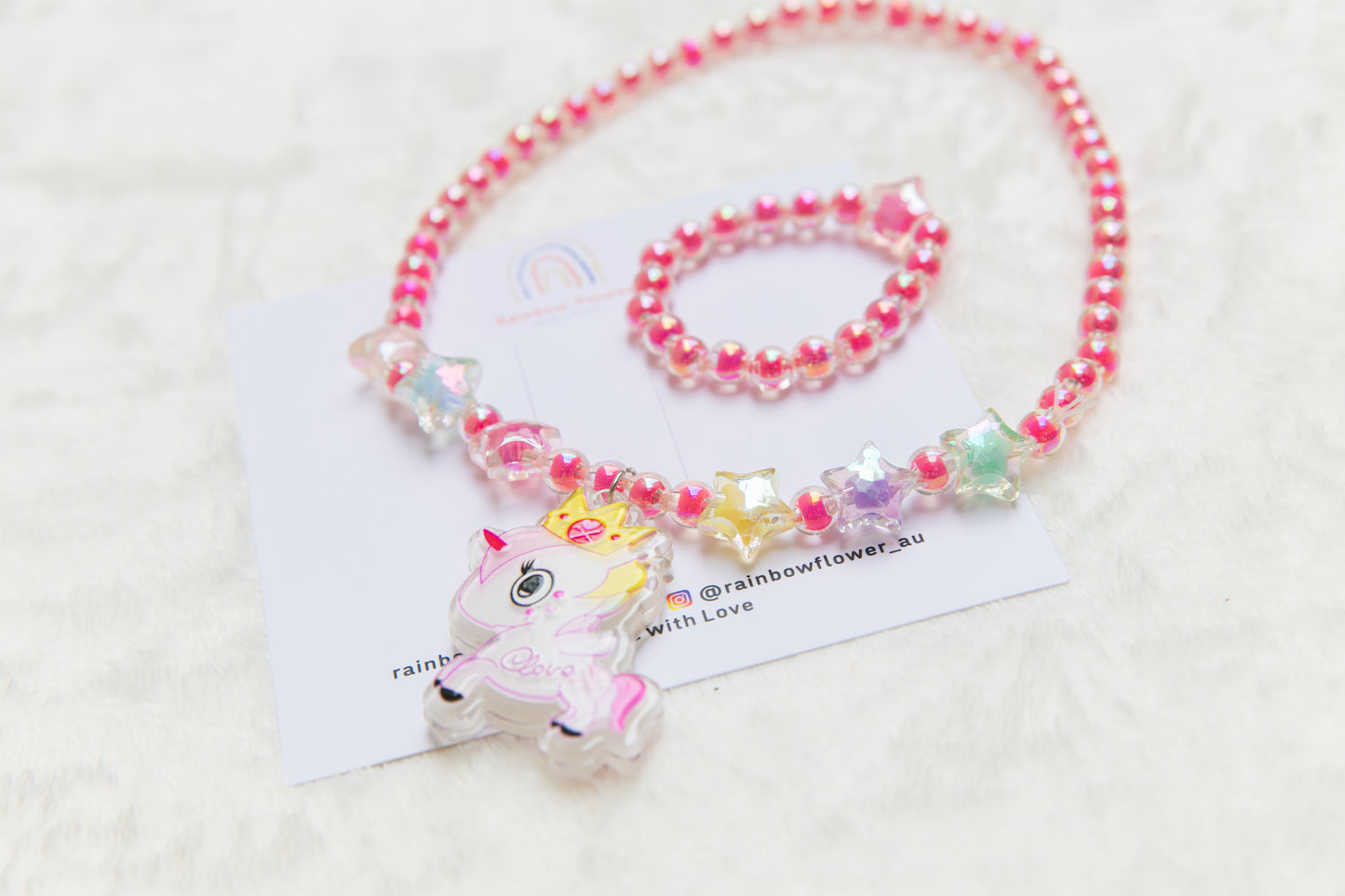 Lighting Pink Unicorn girl necklece bracelet toy jewellery set