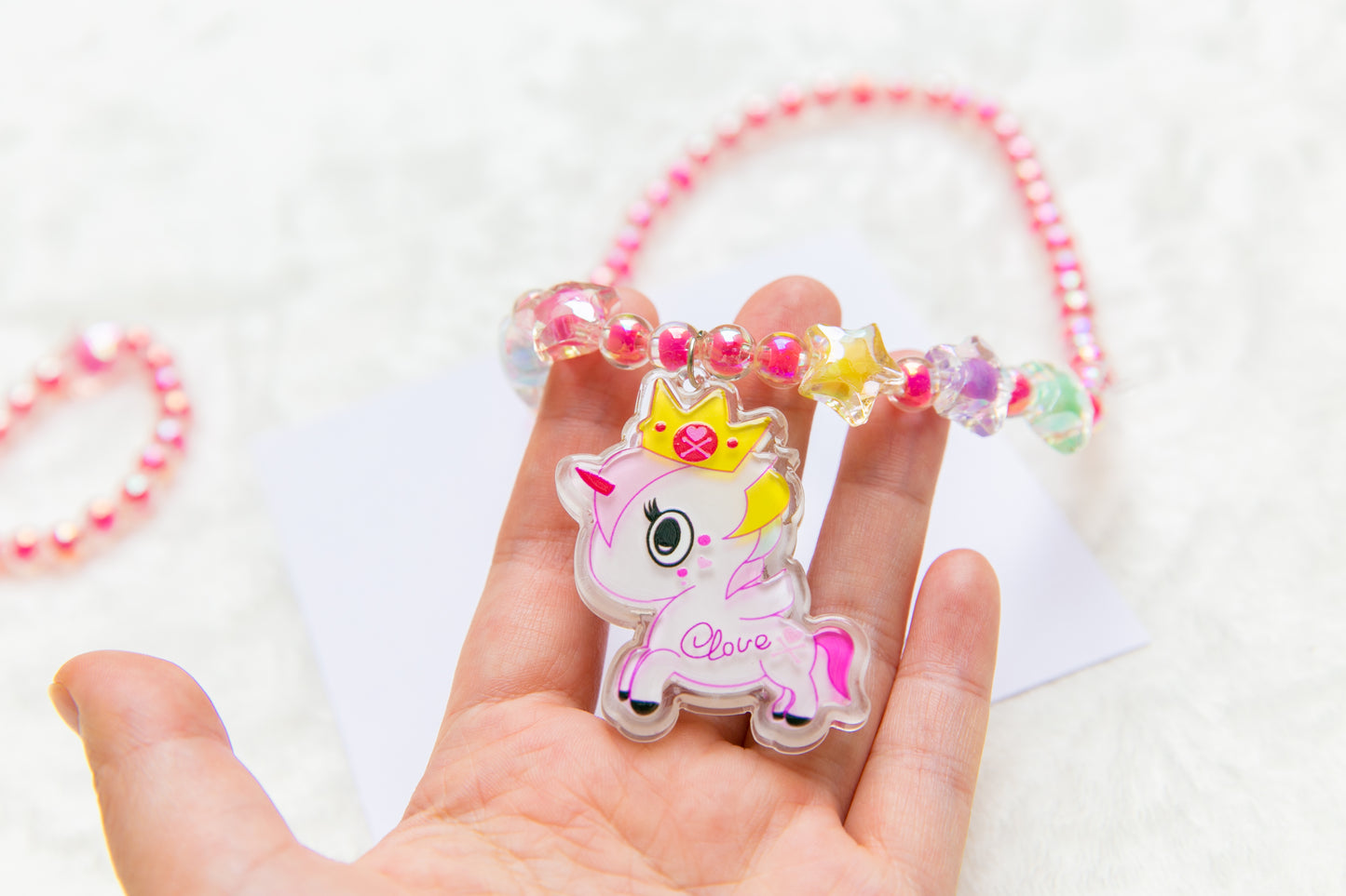 Lighting Pink Unicorn girl necklece bracelet toy jewellery set