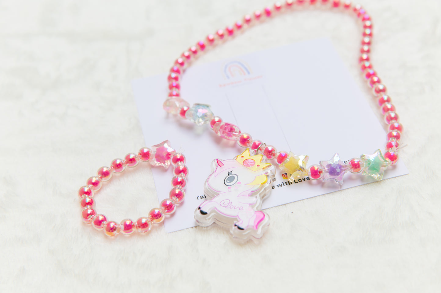 Lighting Pink Unicorn girl necklece bracelet toy jewellery set