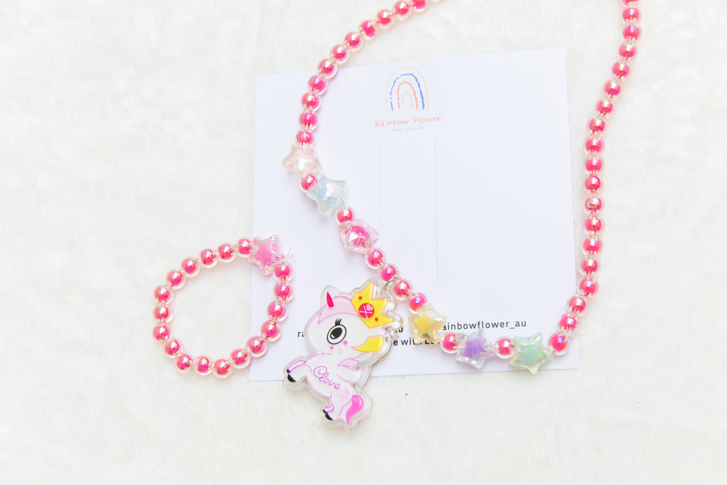 Lighting Pink Unicorn girl necklece bracelet toy jewellery set