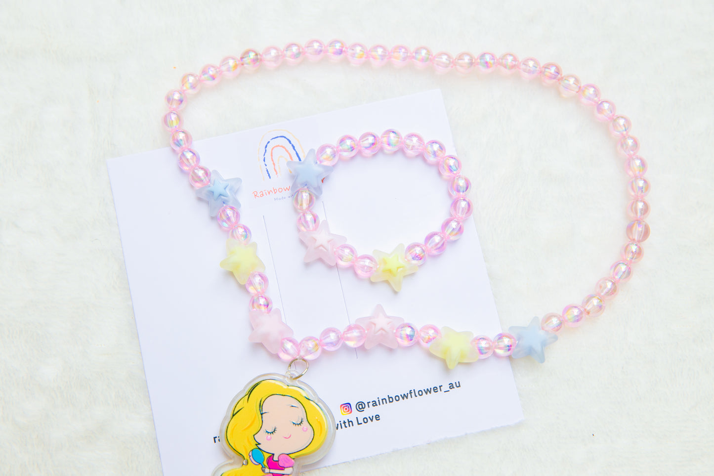 Lighting princess blonde girl necklece bracelet toy jewellery set