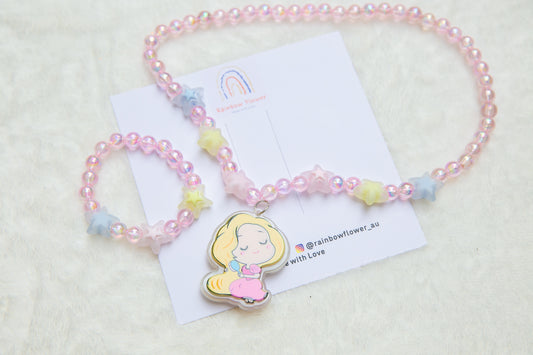 Lighting princess blonde girl necklece bracelet toy jewellery set