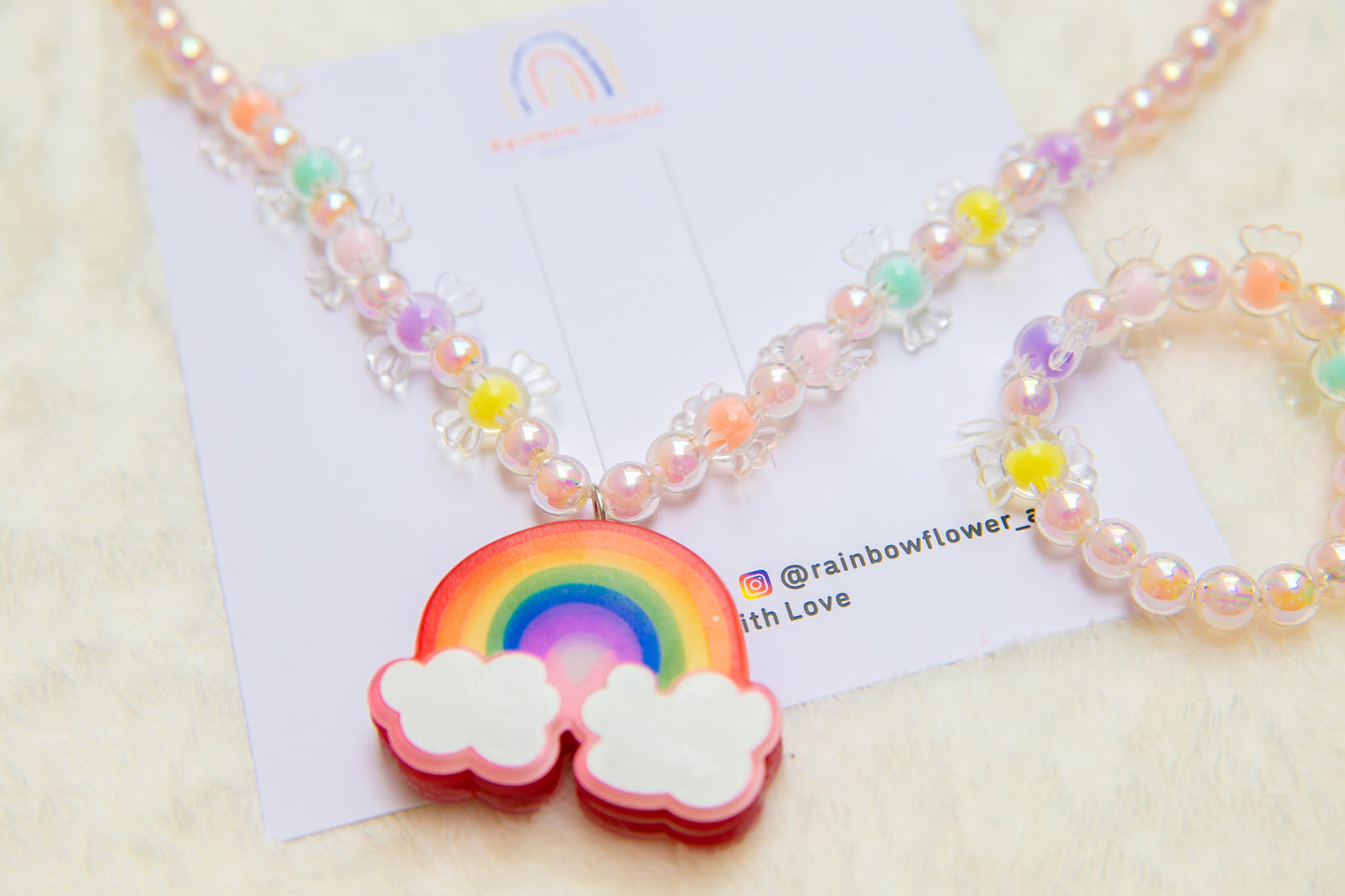 Big Rainbow Girl Necklace and bracelet set, cute candy shape beads girl toddler accessory, kids toy jewellery gift for girls pendant charm