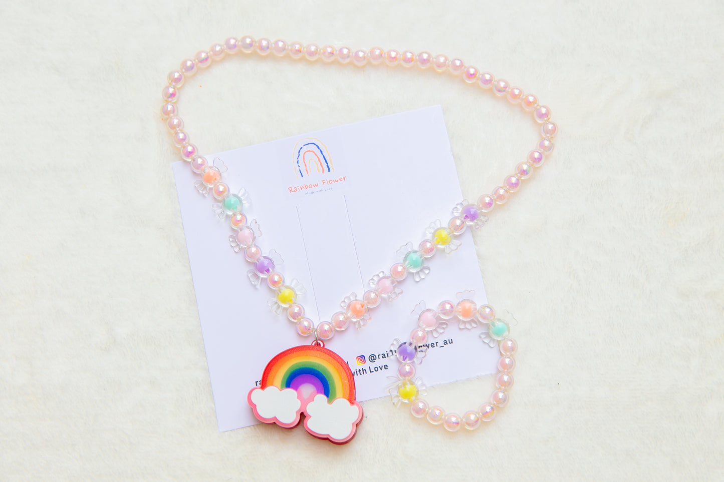 Big Rainbow Girl Necklace and bracelet set, cute candy shape beads girl toddler accessory, kids toy jewellery gift for girls pendant charm